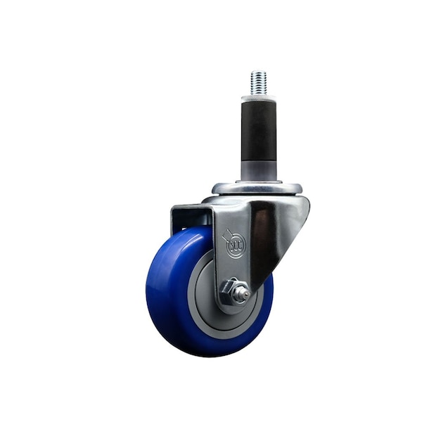 3'' SS Blue Poly Wheel Swivel 1-1/8'' Expanding Stem Caster